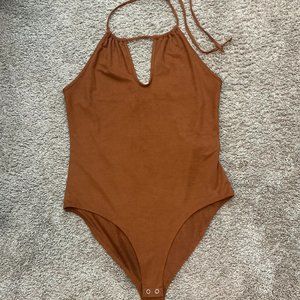 Forever 21 Brown Suede Halter Bodysuit